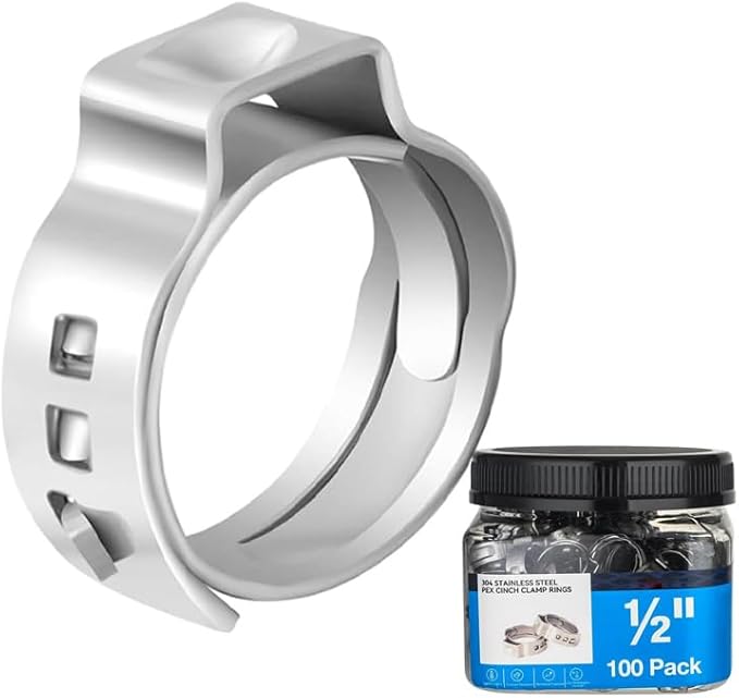 100 Pack 1/2 Inch Pex Cinch Clamp Rings,Premium 304 Stainless Steel PEX Crimp Ring,Pex Fitting Clamps Pinch Ring for PEX Tubing Pipe Fittings Connection