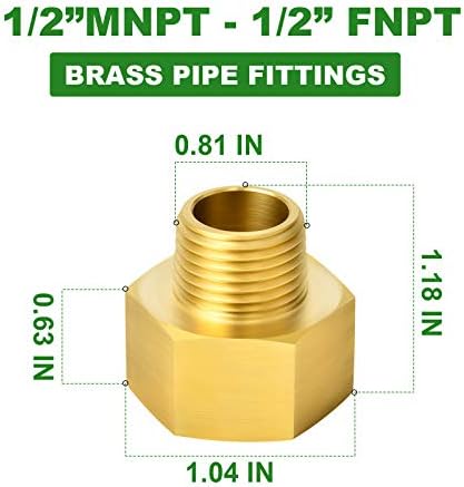TAISHER 5PCS Brass Pipe Fitting, Reducer Adapter, 1/2-Inch Male Pipe x 1/2-Inch Female Pipe