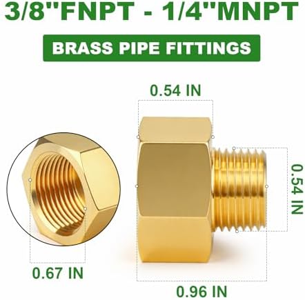 TAISHER 3PCS Brass Pipe Fitting, Reducer Adapter, 3/8" Female x 1/4" Male NPT Pipe