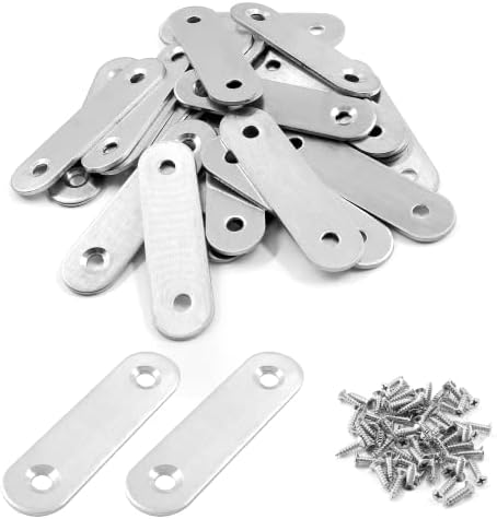 Jiozermi 24 Pcs Straight Brace, 2.4" x 0.6", Stainless Steel Silver