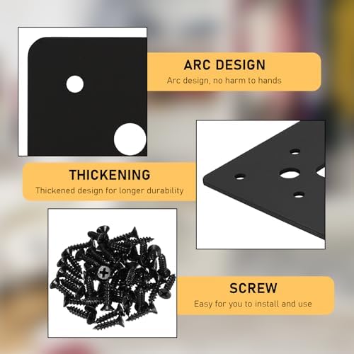 Flat L Brackets, 10pcs Flat L Right Angle Brackets, Black Flat Mending Plates, Corner Brackets Flat Repair Plate Corner Braces, Corner Stealth Speed Brace Brackets, 4"×4"×1¼", Load 33 Lbs (L Type)