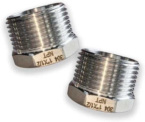 2 Pcs Stainless Steel Bushing 1" Male to 1/2" Female, 1" to 1/2" NPT Adapter Hex Stainless Steel Reducing Pipe Adapter Fitting Stainless Steel Fitting Pipe Hose Tube Adapter Convert