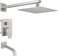 Brushed Nickel Shower Faucet Set with Tub Spout Bathroom Luxury Rain Mixer Shower Head System Wall Mounted Shower Faucet Complete, Single Handle Tub and Shower Trim Kit with Rough-in Valve