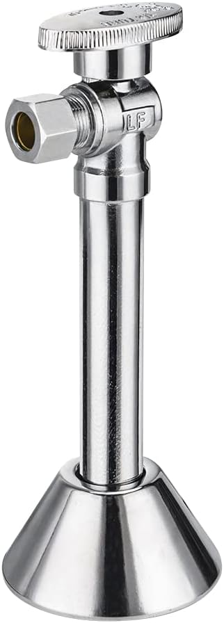 EFIELD 1/4-Turn Angle Stop Valve with 5-inch Sweat Copper Tube Extension, 1/2 inch Sweat x 3/8 inch OD Comp, Chrome Plated,(VALVE145)