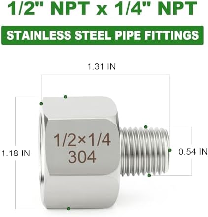TAISHER 10PCS 304 Stainless Steel Pipe Fitting, New Reducer Adapter, 1/4" NPT Male x 1/2" NPT Female, Reducing Pipe Adapter Fitting