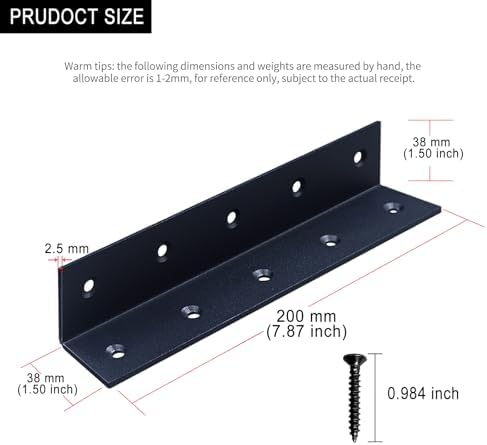 8" x 1.5" x 1.5" L Brackets Heavy Duty, Large Iron Corner Bracket Metal Joint, Thickness 2.5mm Including Screws, for Wooden Bookshelf Furniture Cabinet (Black-4PCS)