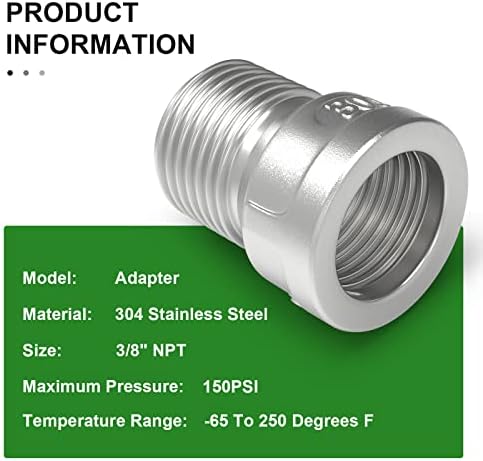 TAISHER 10PCS 304 Stainless Steel Pipe Fitting, Reducer Adapter, 3/8" Male NPTx 3/8" Female NPT