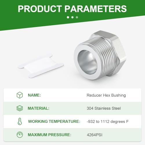 TAISHER 1PCS Forging of 304 Stainless Steel Hex Bushing, 1-1/2" Male NPT to 1-1/4" Female NPT, Reducing Cast Pipe Adapter Fitting