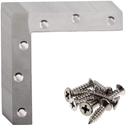 4 Pack Stainless Steel L Shape Flat Corner Bracket Plate - Repair Mending for Wood, Metal Fixing, Joining Support Brace for Shelves, Furniture and Cabinet (120x120mm)