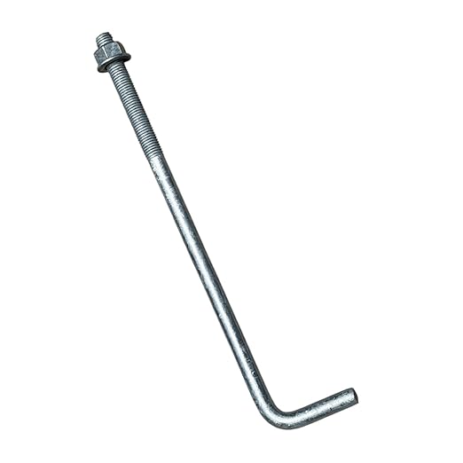 Sandbaggy 3/4" x 16" Threaded Concrete Anchor L-Bolts (Nuts & Washers Included) - Hot Dipped Galvanized - Sill Plate, Base Plate, Masonry, Wood, Cement Anchors, J Bolt (5, 3/4" x 16")