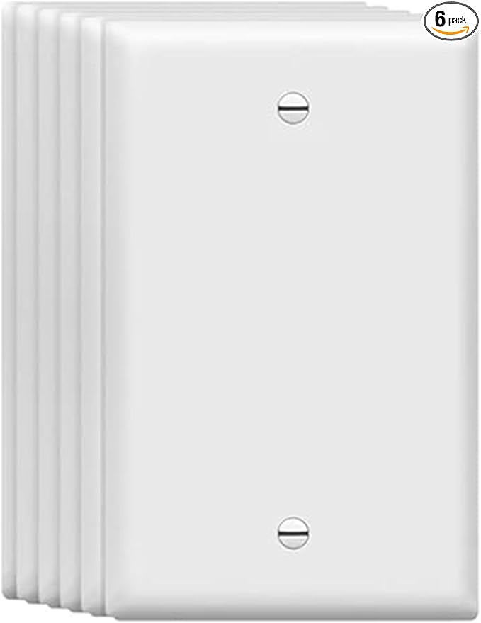 Mid-Size Blank Wall Plates 1-Gang 4.89" x 3.12" blank Switch Outlet Electrical Cover Plate Unbreakable Thermoplastic Faceplate for Light Receptacle Outlet Switch, White (6 Pack)