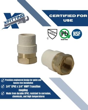 XFITTING CPVC Transition Coupling, 3/4 inch CPVC x 3/4 inch FNPT, Pack of 2