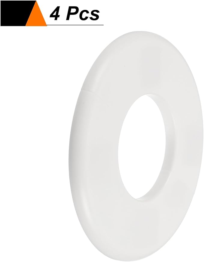 HARFINGTON 4pcs Wall Split Flange 51mm/2" Self-Adhesive Plumbing Cover Plates ABS Plastic Round Escutcheon Plate Buckle Design for Water Pipe Bathroom Kitchen Decoration, White