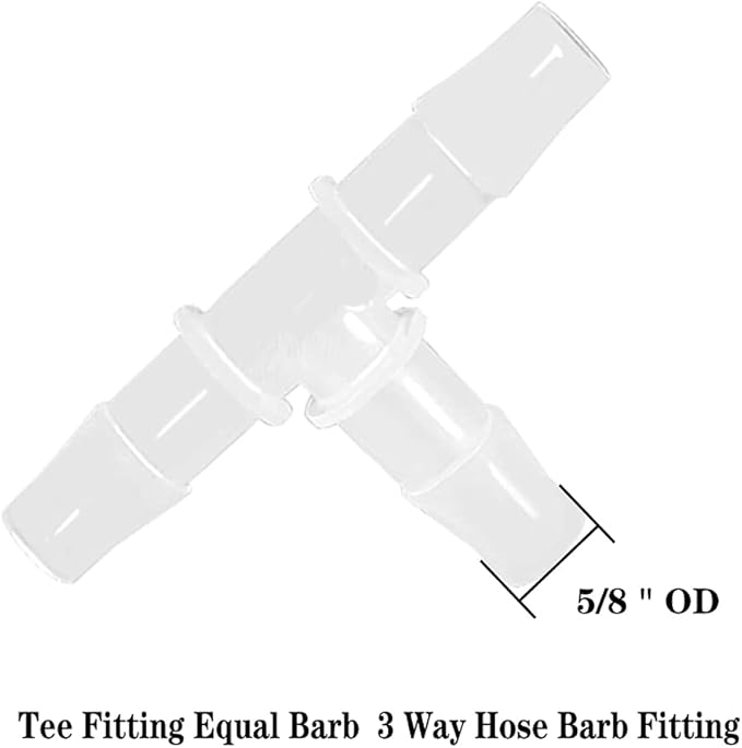 5/8" Tee Fitting Equal Barb 3 Way Hose Barb Adapter for Fuel Gas Liquid Air (Pack of 5)