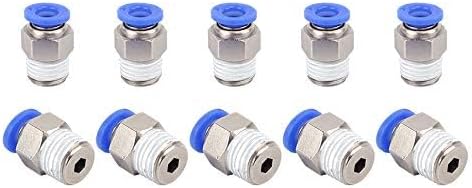 SNS Push to Connect Pneumatic Fittings 8mm Tube OD x 3/8 NPT Male Straight Nickel Plated Brass（10 PCS） SPC8-03NPTBE