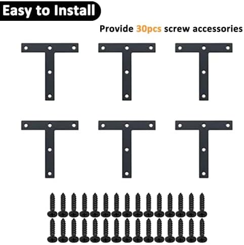 SAYAYO T Brace, 120x120mm (5" x 5") T Brackets Mending Plate Flat Repair Plates Joining Bracket Brace, Stainless Steel Matte Black, 6 Pcs