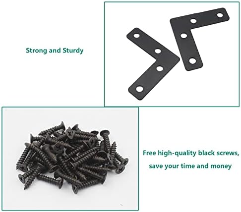 10 PCS Flat L Shape Repair Mending Plate, ULIFESTAR Heavy Duty Corner Bracket Furniture Support Brace Black Joining Bracket Fastener Connector with Mounting Screws (60x60x15mm/2.4x2.4x0.6'')