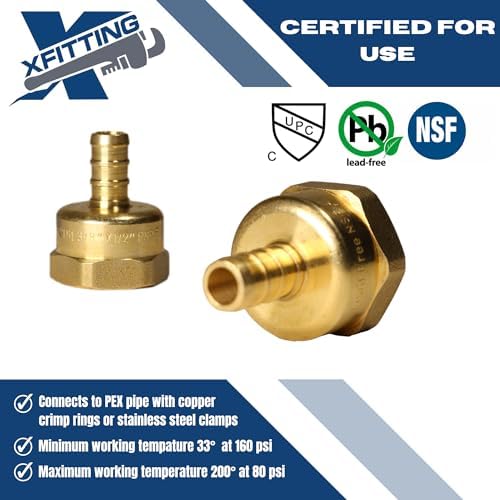 2 Pack XFITTING 3/8 inch Pex x 1/2 inch Female Adapter, Barb Crimp FNPT