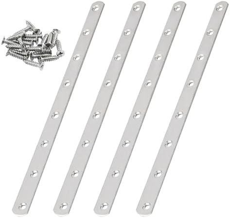 11.5 Inch Stainless Steel Straight Brace, Flat Straight Support, Repair Fixed Bracket Connector, Heavy Duty Furniture Repair Fixing Joint with Screw, 4PCS