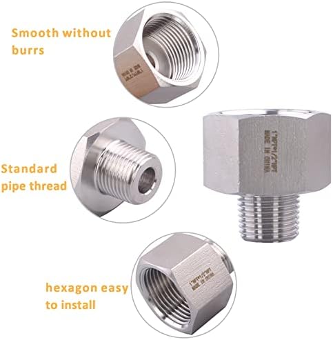 Forged Reducer Adapter Fitting - Stainless Steel 304 Reducing Pipe Connector, 1" NPT Female x 1/2" NPT Male (pack of 5)