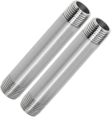 304 Stainless Steel Nipple Pipe Fitting 1/2" NPT X 1/2" NPT Male Thread Cast Pipe Fittings 6" 150mm Length (pack of 2)