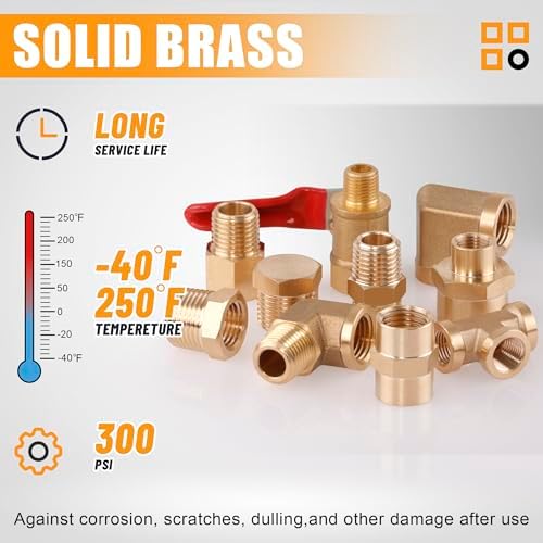 105PCS Brass Pipe Fittings Assortment Kit,1/8" 1/4" 3/8" 1/2" NPT
