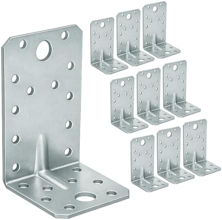 10 Pack Angle Brackets (3.54" x 1.97" x 2.17") Heavy Duty Corner Sleeper Bracket with Beading Timber Wood Metal Joining Fixing L Galvanised Steel Sheet Connector