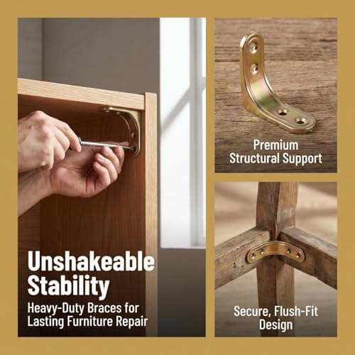 iplusmile 20 Pcs L Brackets for Wood - Golden Small Corner Brace with Countersunk Holes - Heavy Duty 90 Degree Angle Brackets for Shelves, Cabinets, Chairs & Furniture Repair