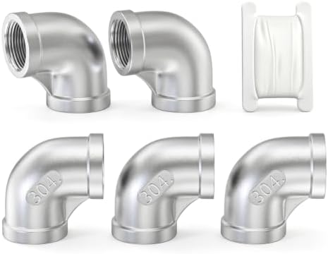 TAISHER 5PCS 304 Stainless Steel 90 Degree Elbow Fittings, 1/4 Inch NPT Female Pipe to 1/4 Inch NPT Female 304 Stainless Pipe Fitting