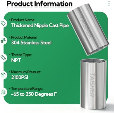 TAISHER 1Pcs Thickened Nipple Cast Pipe 2" NPT Female, 6" Length