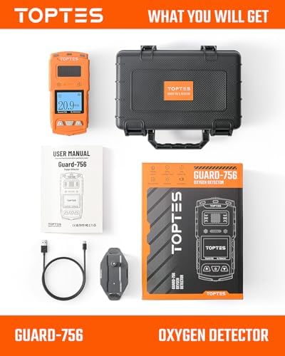 TopTes Guard-756 Upgraded Oxygen Detector, 0-30% VOL, Portable O2 Monitor, 0.5s Fast Response, Rechargeable O2 Gas Detector, with Vibe, Light & Sound Alarms, Dust and Explosion Proof, for Work, Home