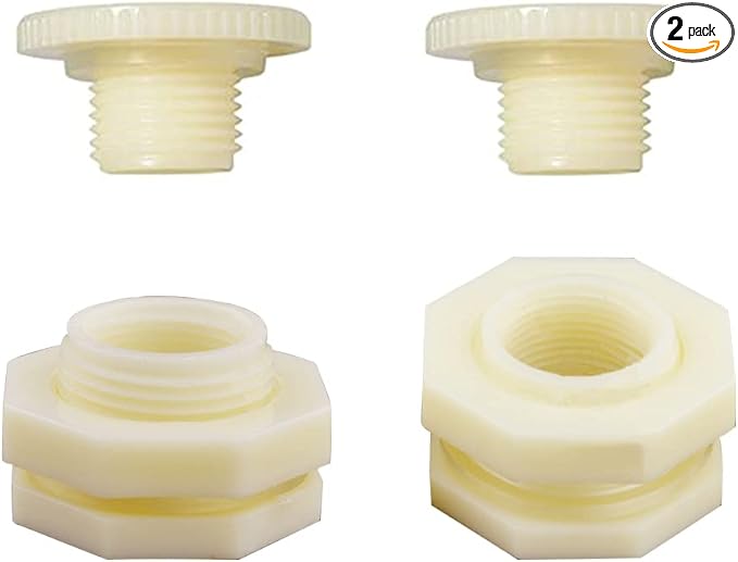 1" Female ABS Bulkhead Fitting, Plastic Water Tank Connector Adapter Fitting with Plugs for Outdoor rain Barrel Garden Hose Adapter Spigot kit Water Tank Gallon Drain Bucket(Set of 2)