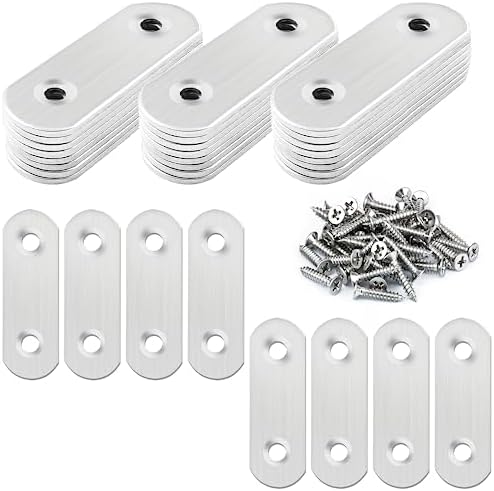 32 Pcs Stainless Straight Bracket (1.96*0.63 inch) Flat Straight Braces, Metal Fixed Connecting Plate, Can be Used to Repair Furniture, Bookcase, Table,Chair Legs, Beds Etc. with 64 Pcs 304 SS Screws