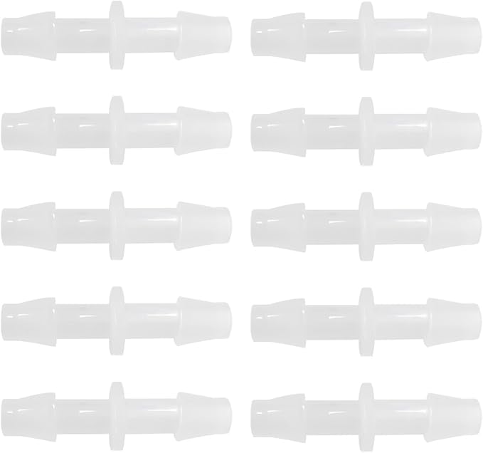 Plastic Hose Barb Fitting 1/4" x 1/4" Pipe Connectors Joint Splicer Mender Adapter Union for Aquarium Household Adapters Fuel Gas Liquid Air (Pack of 10)