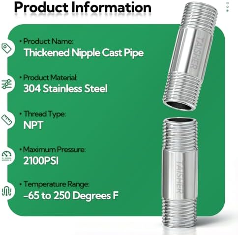 TAISHER 2Pcs Thickened Nipple Cast Pipe 3/8" NPT Male, 2" Length