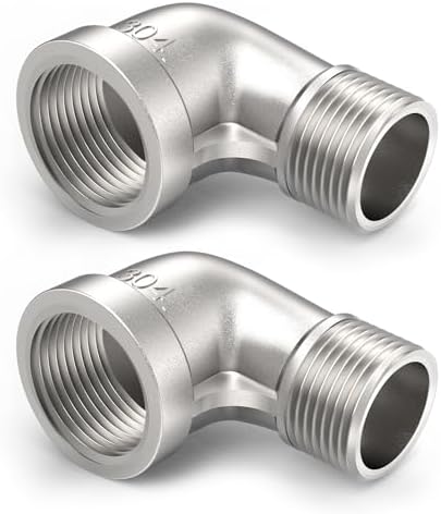ChillWaves 304 Stainless Steel Pipe Fitting, 90 Degree Elbow 1-1/4" NPT Male x 1-1/4" NPT Female Thread Adapter(2-PACK)