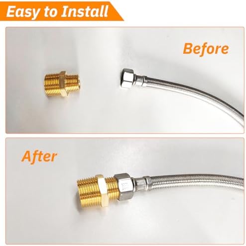 2pcs 1/4" NPT x 1/8" NPT Brass Nipple, 1/4 to 1/8 Adapter Fitting Reducing Solid Hex Nipple, Brass 1/4 Male to 1/8 Male Reducer Pipe Fittings for Extending and Connecting Pipes