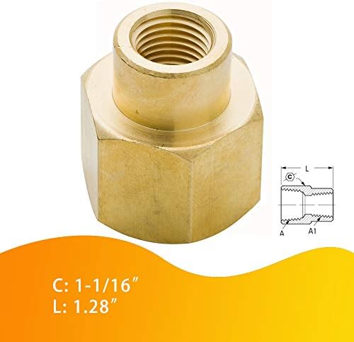 Brass Reducing Coupling 1/2" NPT Female x 1/4" NPT Female, Hex Reducer Coupler Adapter Pipe Fitting 1200psi (Pack of 2)