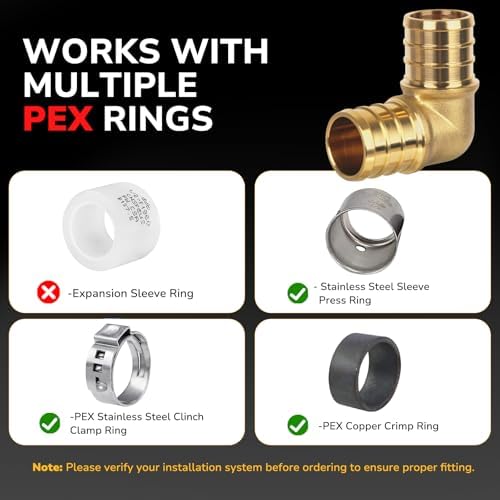 10 Pack Pex Fittings, 1" Pex 90 Degree Elbow, Heavy-Duty Brass Crimp Fittings for PEX Pipes with Leak-Resistant Construction, NSF & UPC Certified