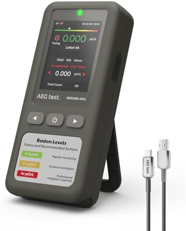 HOUND-1011 Portable Radon Detector for Home, Lightweight, High-Accuracy Sensor, 45-Day Monitoring, Easy-to-Use Radon Tester, Short- & Long-Term in pCi/L or Bq/m³ for Basement – Gray