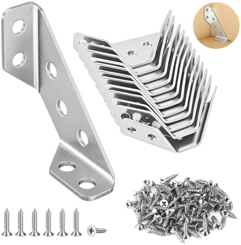 12PCS Corner Brackets for Wood, Universal Stainless Steel L Brackets