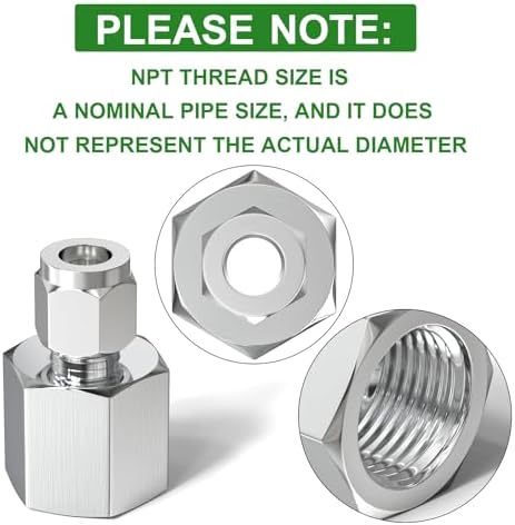 TAISHER 1PCS 304 Stainless Steel Compression Tube Pipe Fitting Connector, 3/8" Tube OD x 1/2" NPT Female Straight Adapter