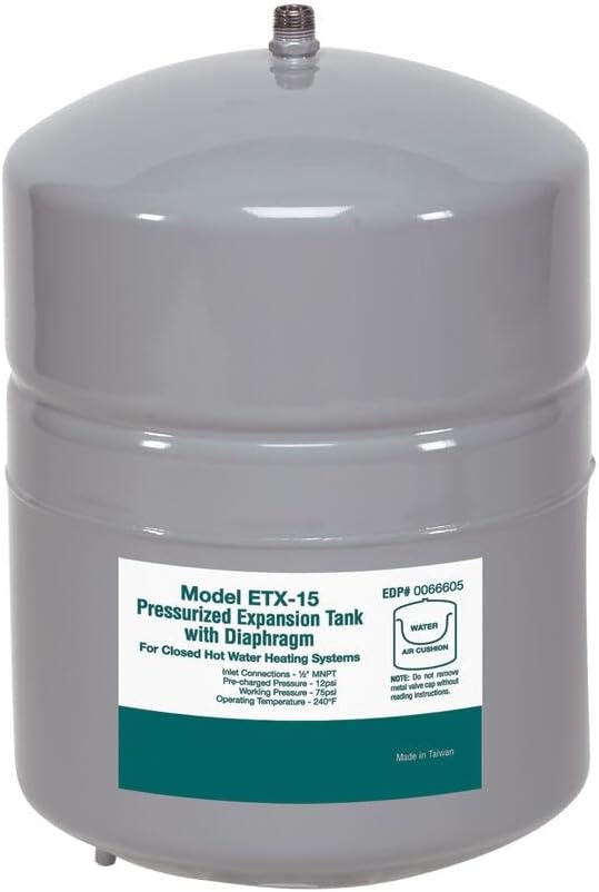 Hydronic Expansion Tank – 2.1 Gallon, 1/2" MNPT – Closed-Loop Heating System Expansion Tank – ETX-15 Replacement (Non-Potable Water)