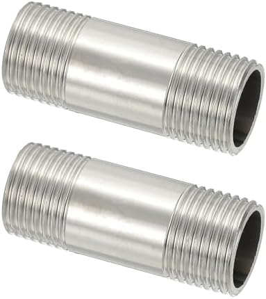 PATIKIL 304 Stainless Steel Pipe Fitting, 2 Pack 1/2" BSP Male x 1/2" BSP Male Threaded 2" Length Nipple Cast Pipe for Extending Piping, Silver