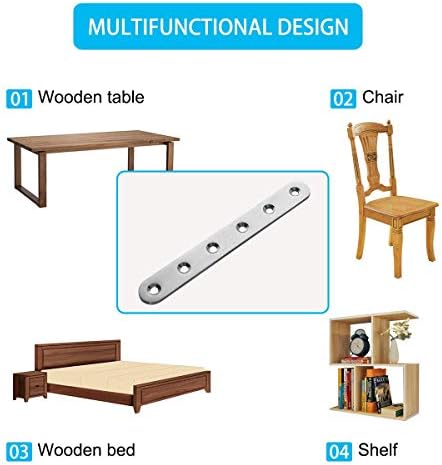 4 Pieces Stainless Steel Straight Brace (6.1 x 0.7 inch，156 x 18 mm) Flat Straight Braces, Straight Brackets, 24 Pieces Screws Included