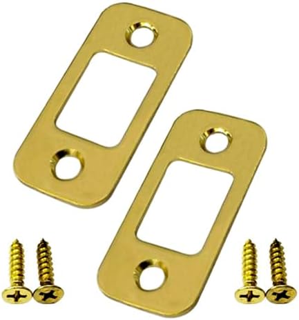 QCAA Solid Brass Deadbolt Strike Plate, Door Backplate, Round Corner, 1" x2-1/4", Polish Brass, 2 Pack, Made in Taiwan