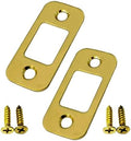 QCAA Solid Brass Deadbolt Strike Plate, Door Backplate, Round Corner, 1" x2-1/4", Polish Brass, 2 Pack, Made in Taiwan
