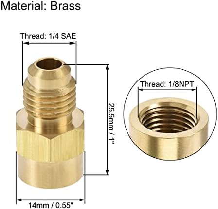 uxcell Brass Pipe fitting, 7/16"-20UNF Flare Male to 1/8NPT Female Thread, Tubing Adapter Hose Connector, for Air Conditioner Refrigeration, 2Pcs