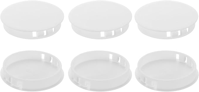 uxcell 6Pcs Plastic Hole Plugs, 60mm(2-3/8") Flush Type Panel Plugs, Round Snap Knockout Locking Plugs for Furniture Insert End Caps Panels, White