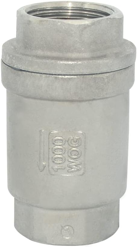 NPT Female WOG1000 Check Valve,Vertical Check Valve,NPT Spring Loaded in-line Low Cracking Pressure,Stainless Steel SS316 CF8M (3/4")